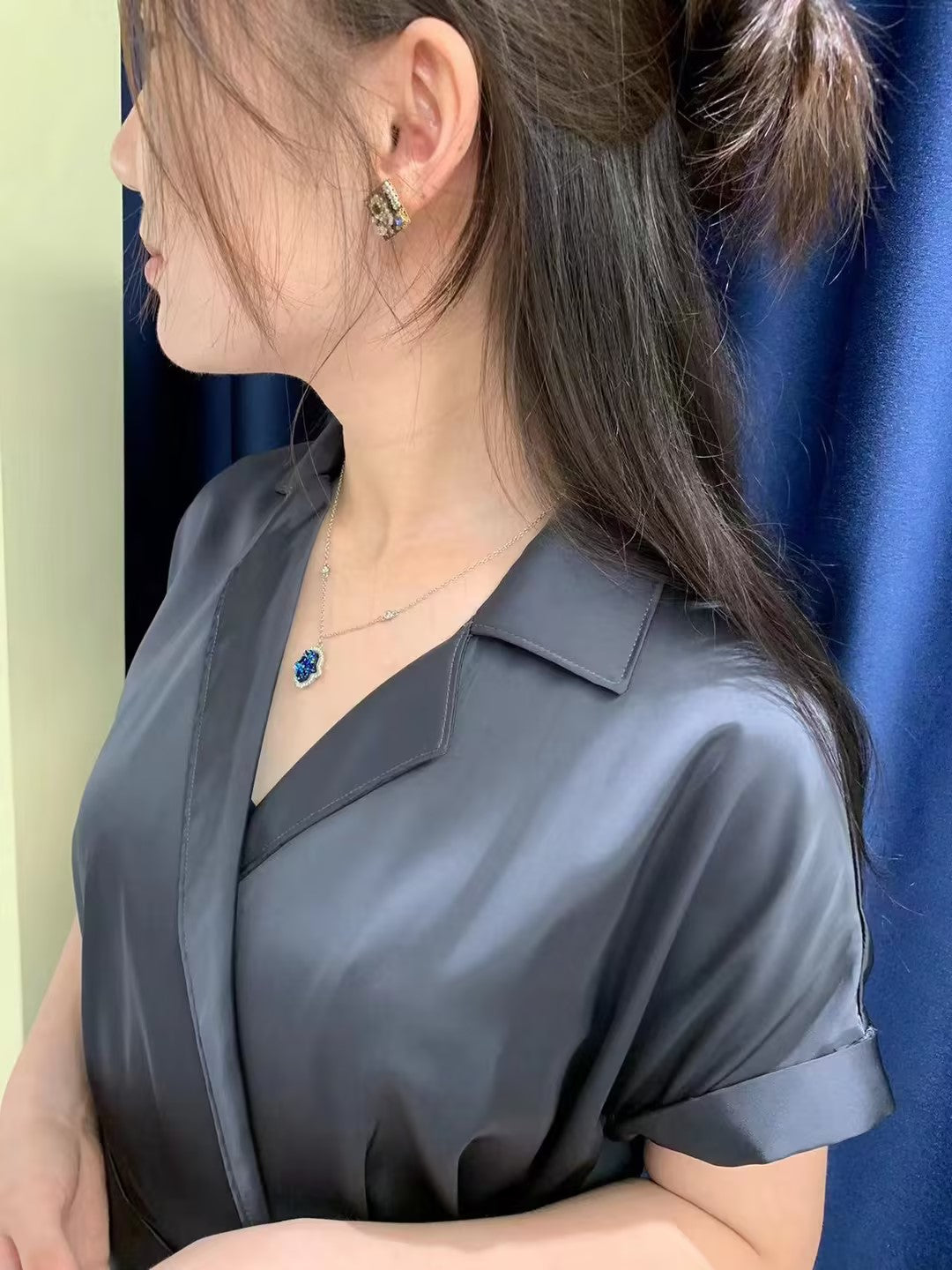 Blue Crystal Necklace for Qixi